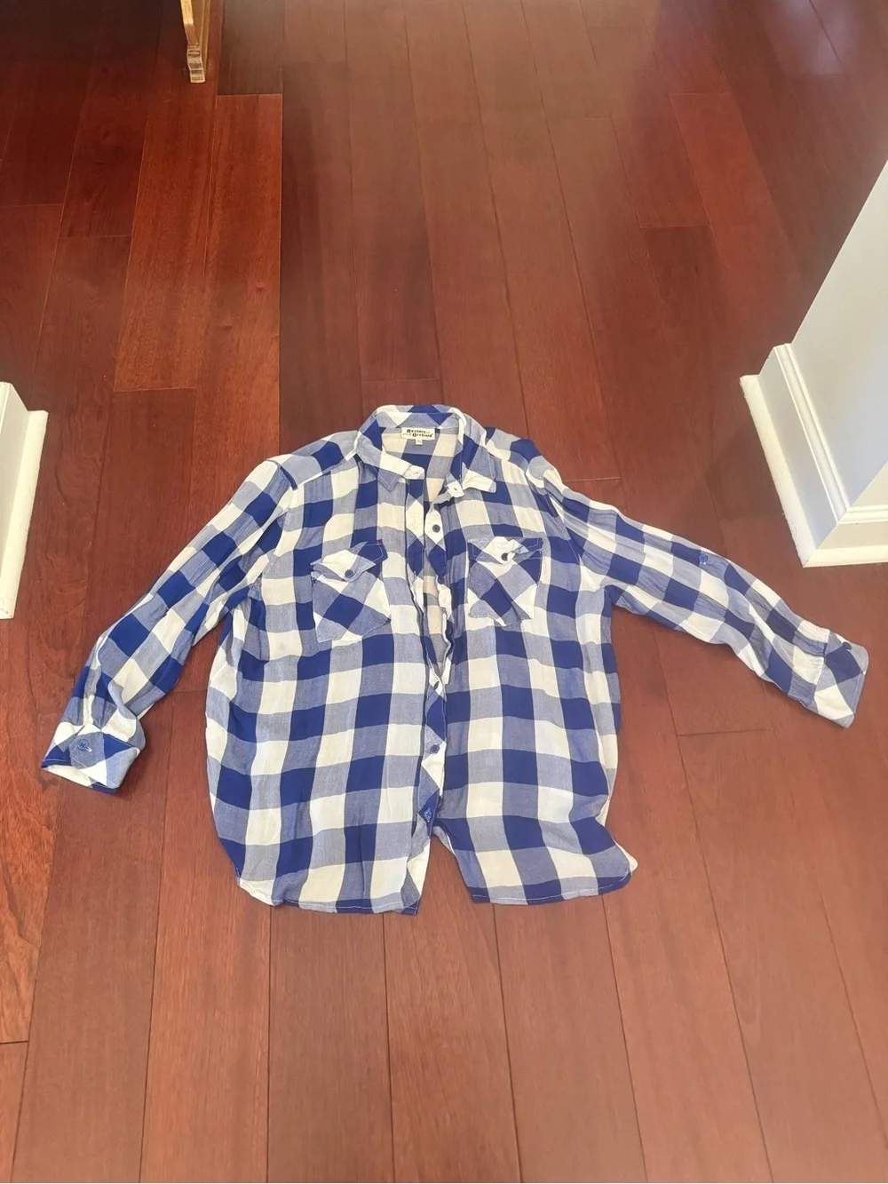 Women's Blue & White Check Button-Down Shirt - Classic Plaid - Picture 2 of 5